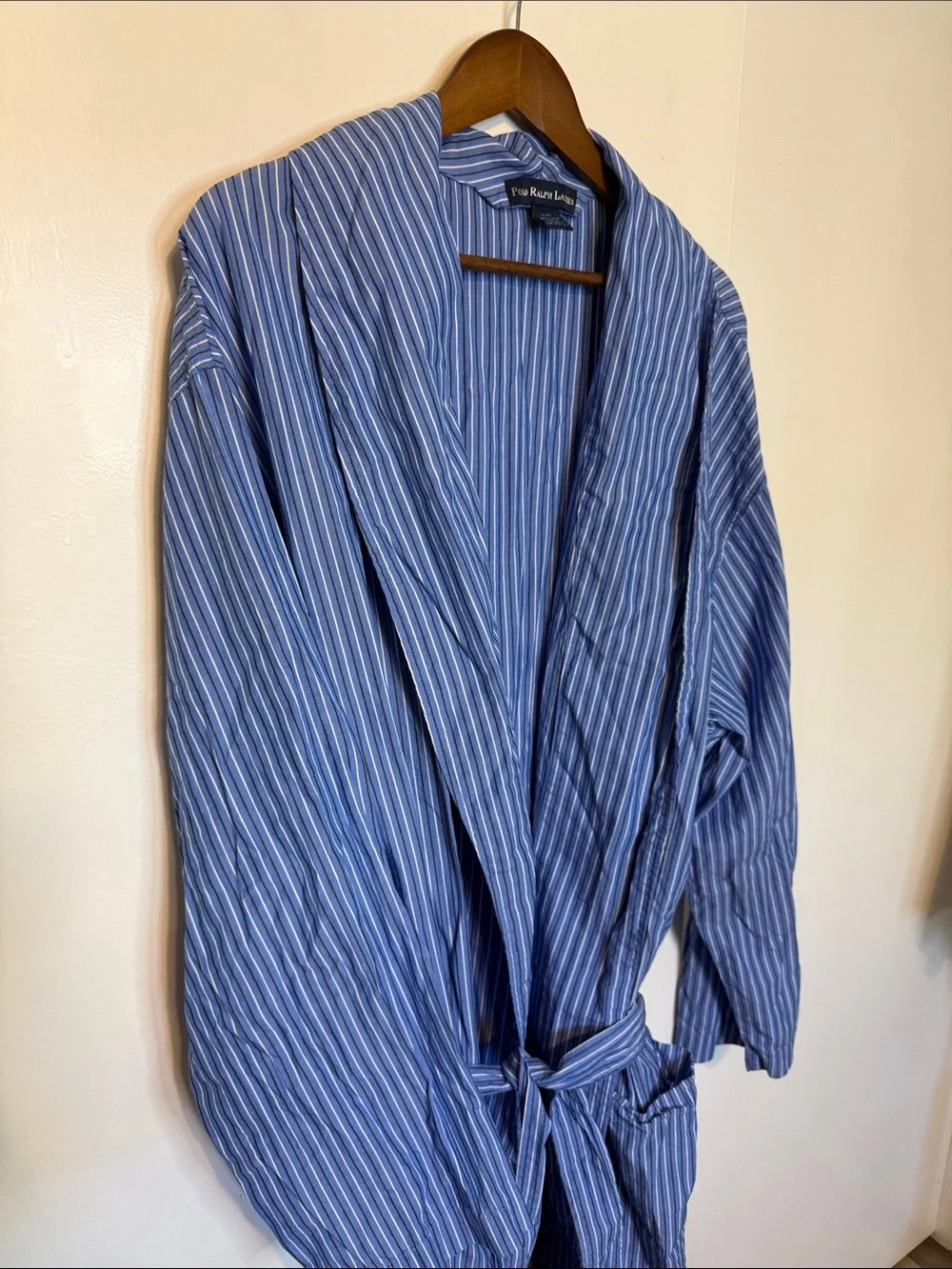 Polo Ralph Lauren Men’s 100% Cotton Striped Robe Blue Pony Luxury Light L/XL